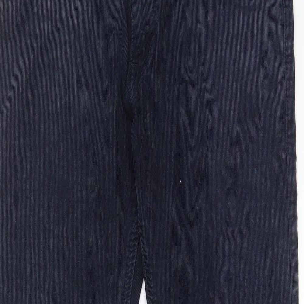 Marks and Spencer Mens Blue Cotton Trousers Size 32 in L29 in Slim Zip - Short Leg, Pockets