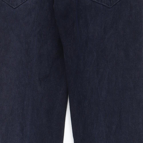 Marks and Spencer Mens Blue Cotton Trousers Size 32 in L29 in Slim Zip - Short Leg, Pockets