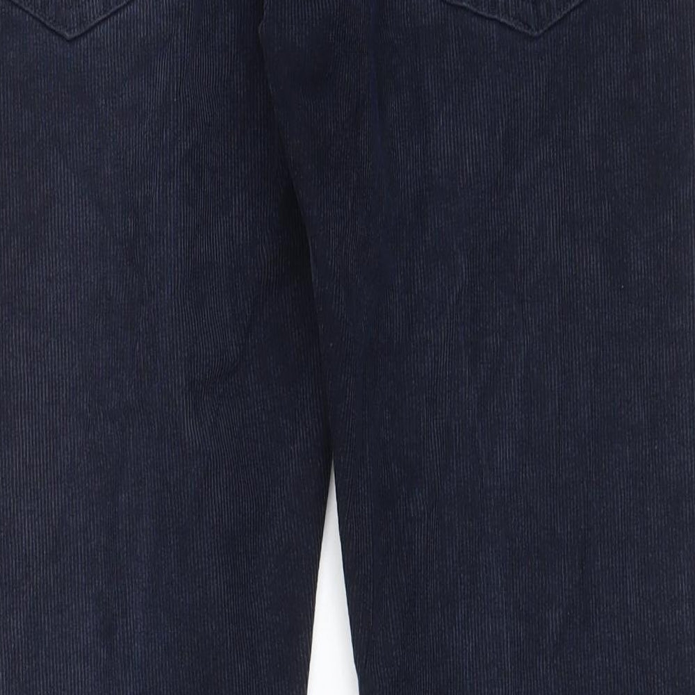 Marks and Spencer Mens Blue Cotton Trousers Size 32 in L29 in Slim Zip - Short Leg, Pockets