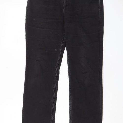 Marks and Spencer Womens Grey Cotton Straight Jeans Size 14 L28 in Regular Zip - Pockets