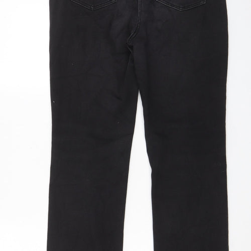 Marks and Spencer Womens Grey Cotton Straight Jeans Size 14 L28 in Regular Zip - Pockets