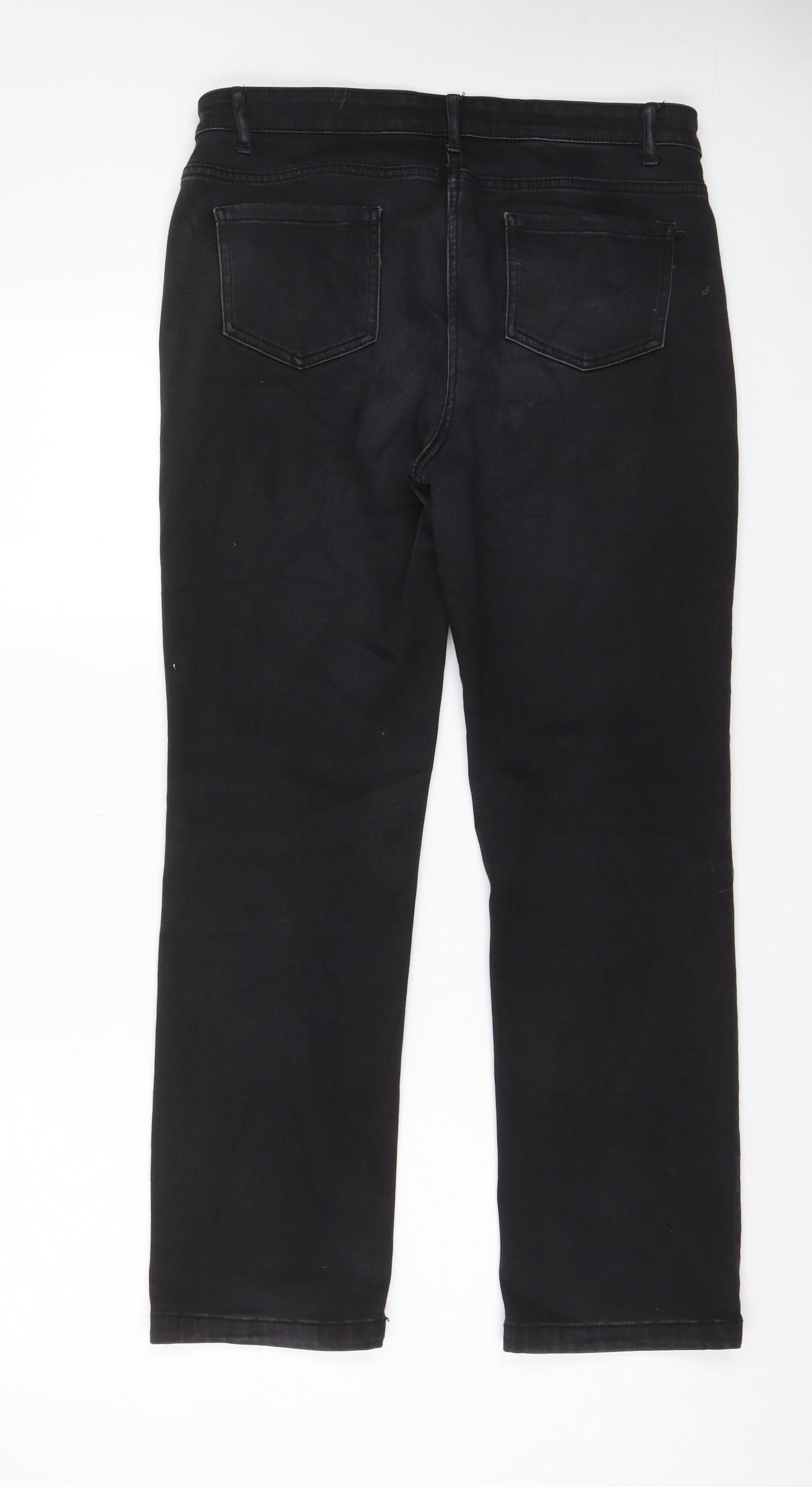 Marks and Spencer Womens Grey Cotton Straight Jeans Size 14 L28 in Regular Zip - Pockets