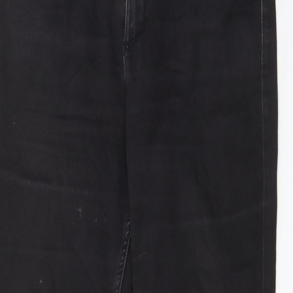 Marks and Spencer Womens Grey Cotton Straight Jeans Size 14 L28 in Regular Zip - Pockets