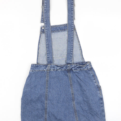 NEXT Womens Blue Cotton Pinafore/Dungaree Dress Size 6 Square Neck Button - Pockets