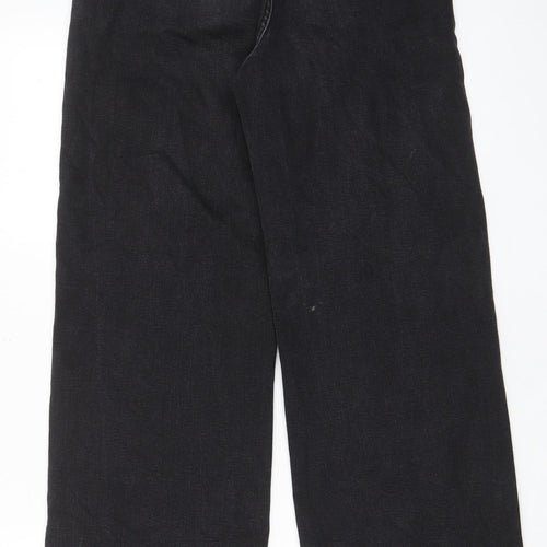 Per Una Womens Black Cotton Wide-Leg Jeans Size 10 L30 in Regular Zip - Pockets