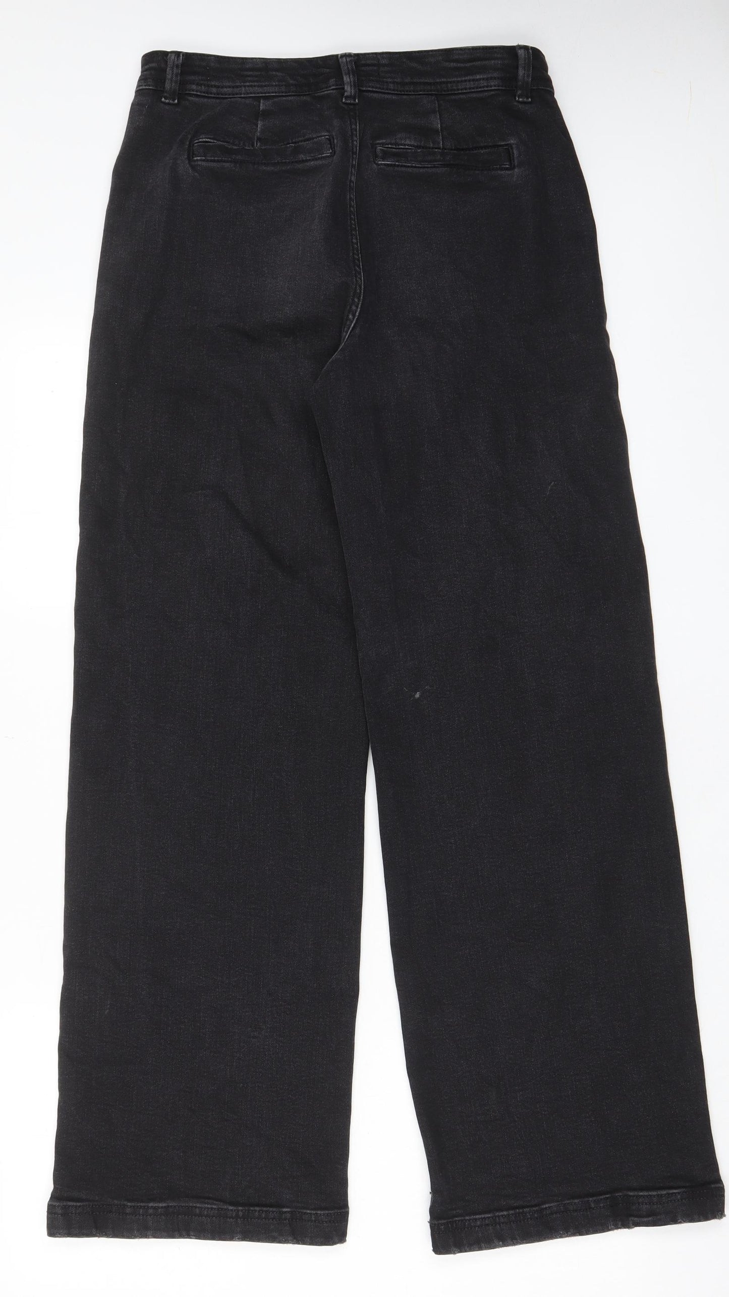 Per Una Womens Black Cotton Wide-Leg Jeans Size 10 L30 in Regular Zip - Pockets