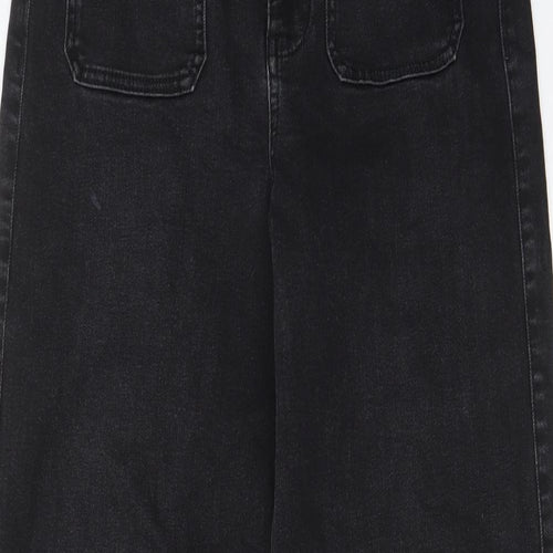 Per Una Womens Black Cotton Wide-Leg Jeans Size 10 L30 in Regular Zip - Pockets