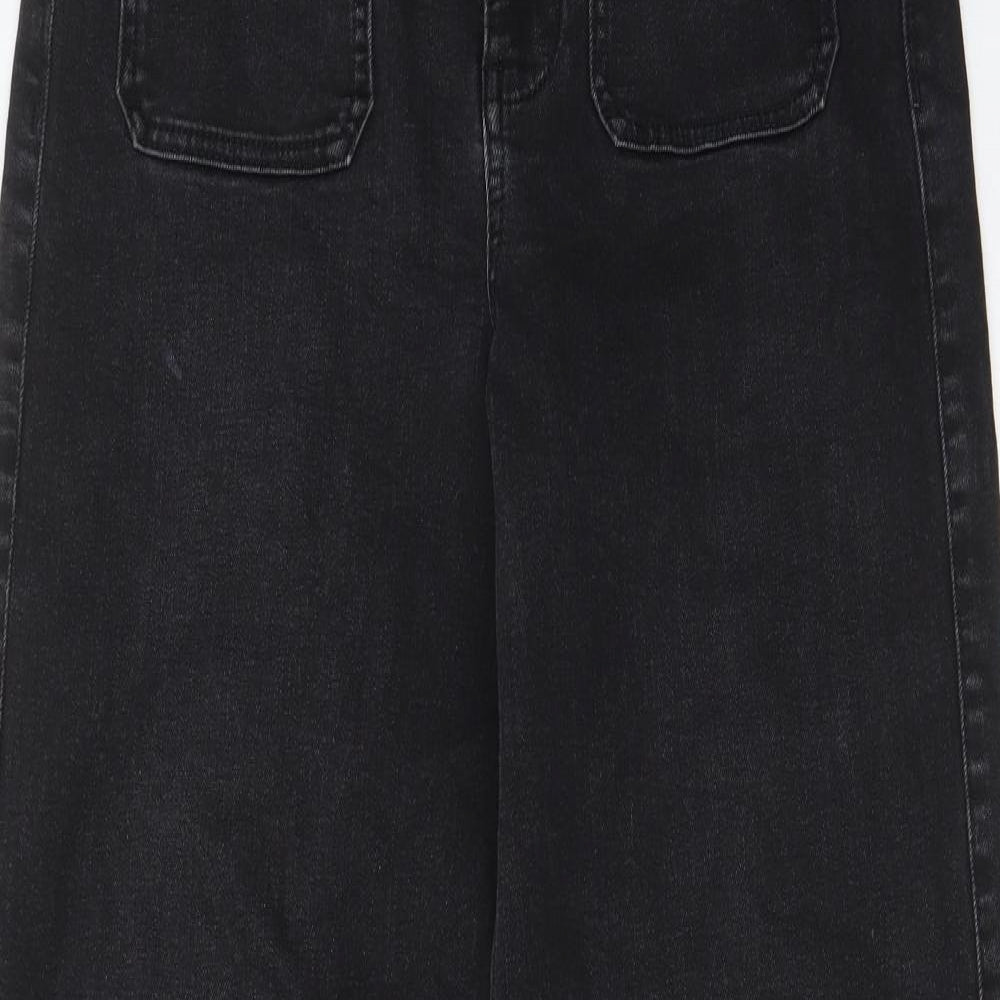 Per Una Womens Black Cotton Wide-Leg Jeans Size 10 L30 in Regular Zip - Pockets