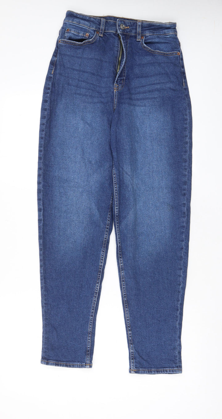 H&M Womens Blue Cotton Tapered Jeans Size 10 L29 in Regular Zip - Pockets