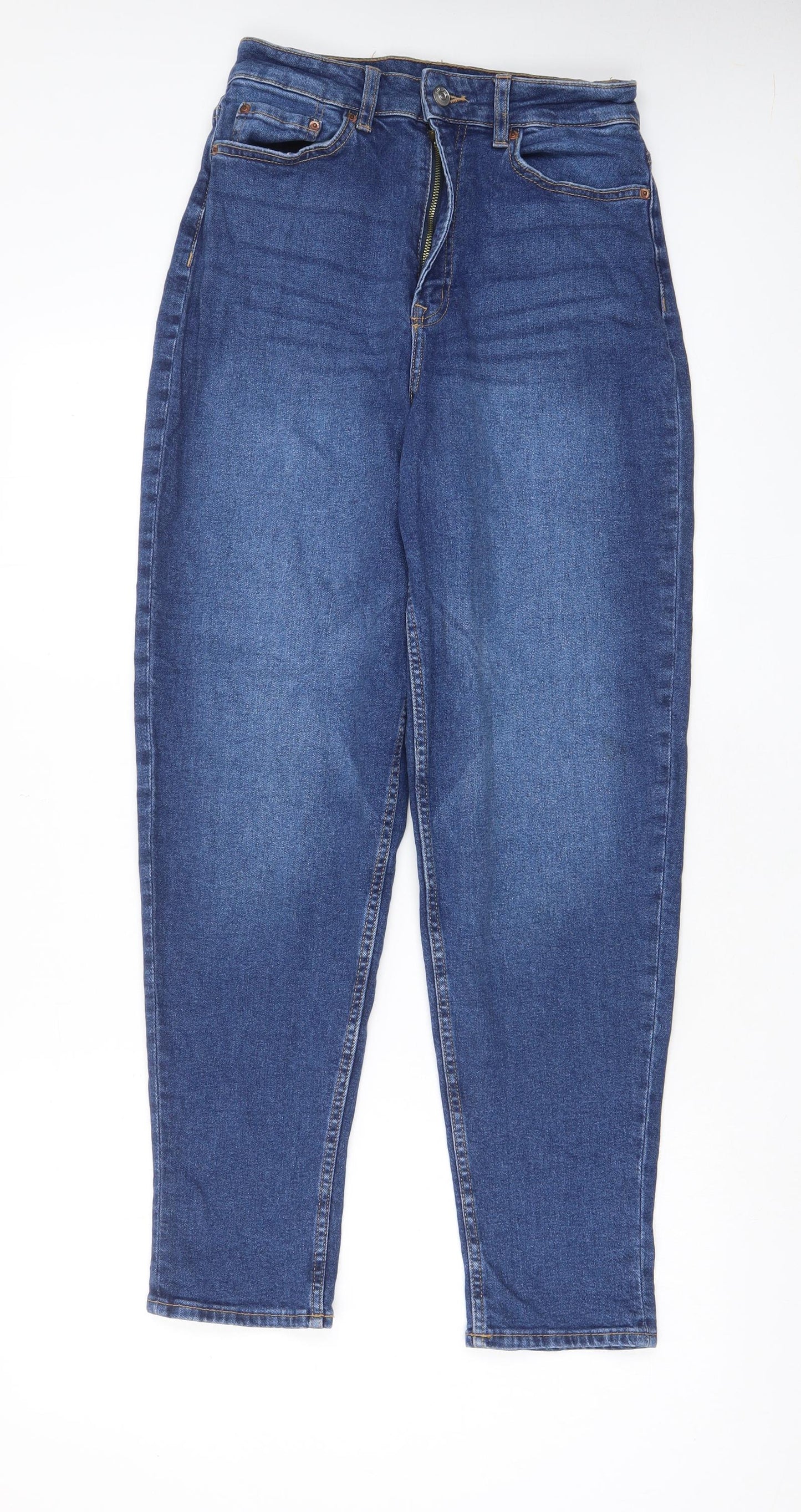 H&M Womens Blue Cotton Tapered Jeans Size 10 L29 in Regular Zip - Pockets