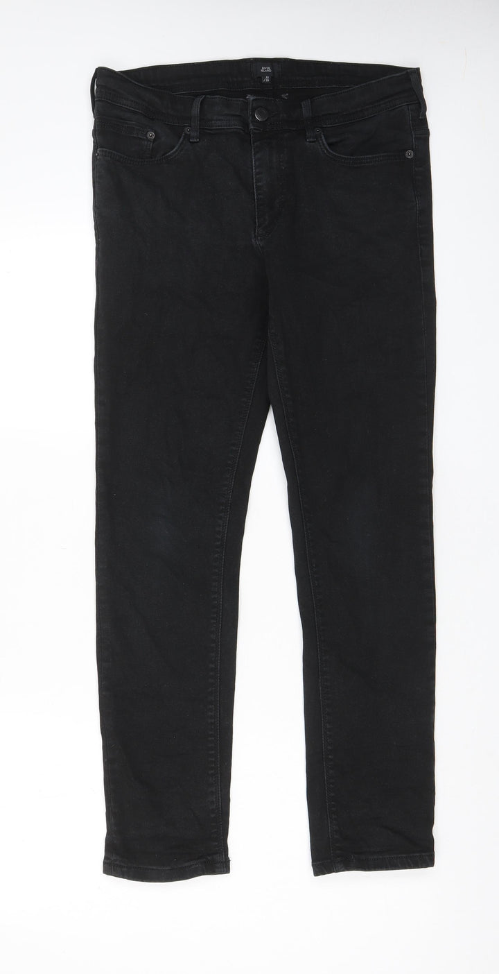 River Island Mens Black Cotton Skinny Jeans Size 32 in L32 in Regular Zip - Pockets