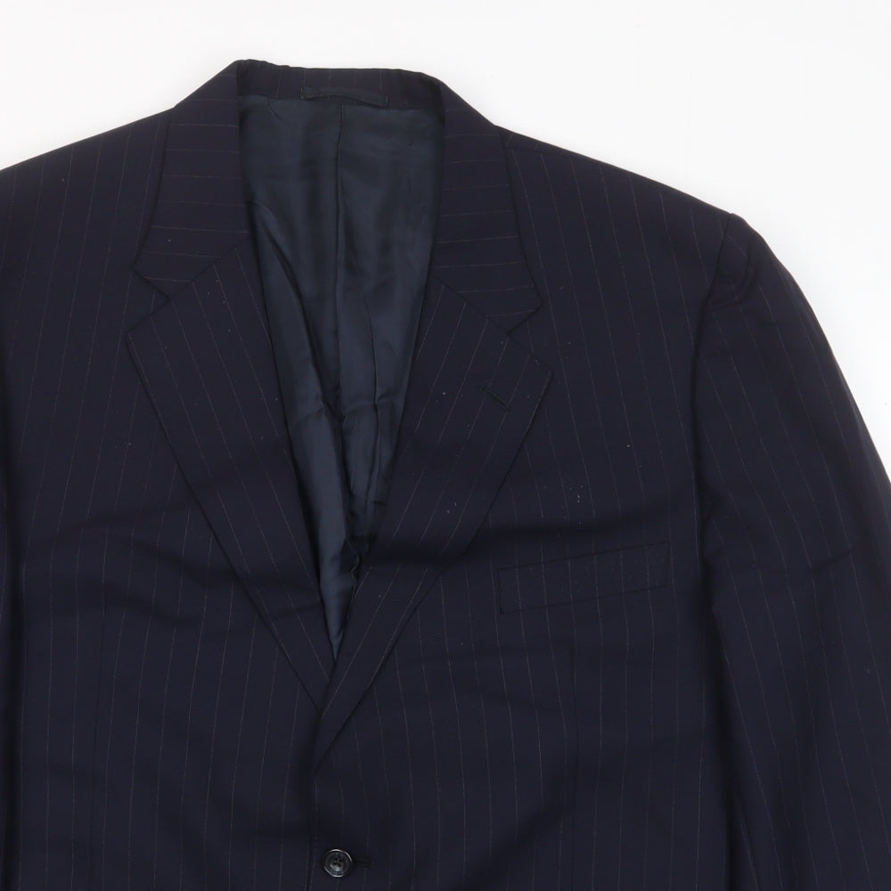 Gieves & Hawkes Mens Blue Striped Wool Jacket Suit Jacket Size 44 Regular - Inside pockets