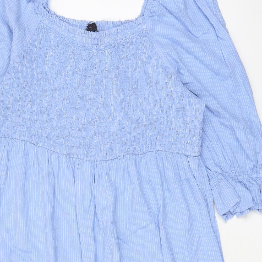 Marks and Spencer Womens Blue Striped Linen A-Line Size 22 Square Neck Pullover - Pleated