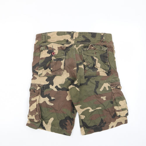 Criminal Damage Mens Green Camouflage Cotton Bermuda Shorts Size 32 in L12 in Regular Zip - Pockets