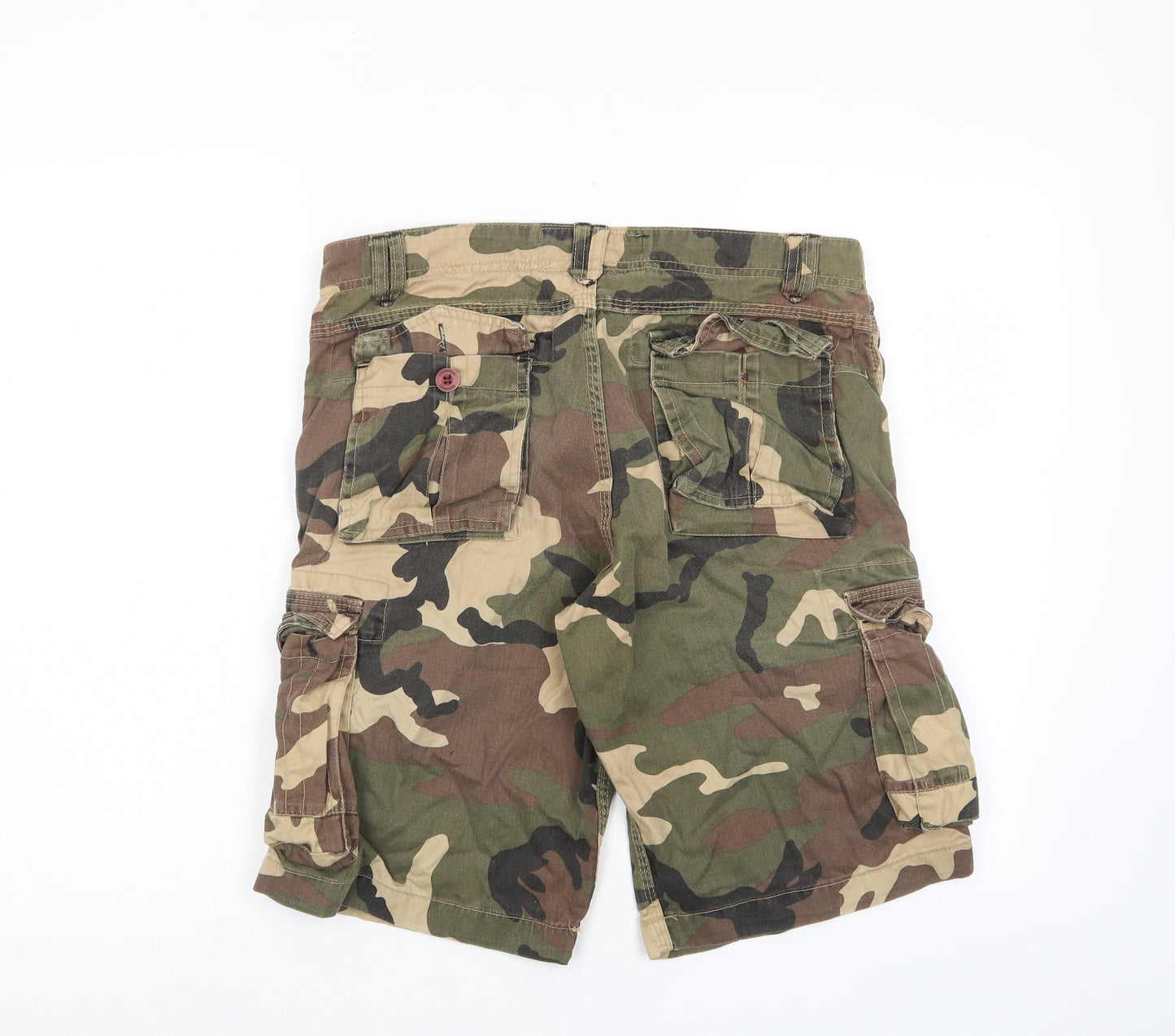Criminal Damage Mens Green Camouflage Cotton Bermuda Shorts Size 32 in L12 in Regular Zip - Pockets