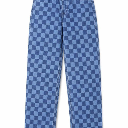 H&M Womens Blue Check Cotton Straight Jeans Size 6 L32 in Regular Zip - Pockets