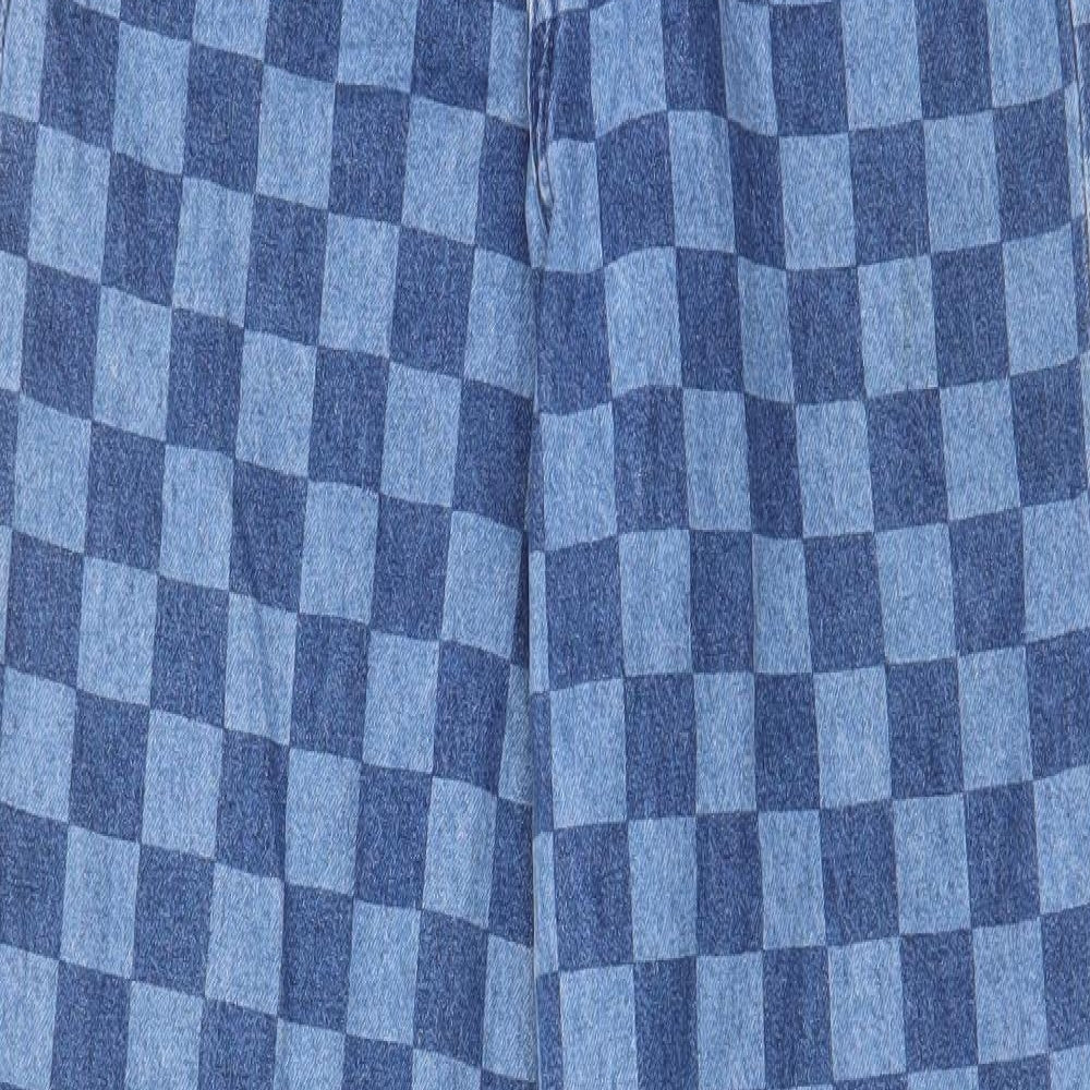 H&M Womens Blue Check Cotton Straight Jeans Size 6 L32 in Regular Zip - Pockets