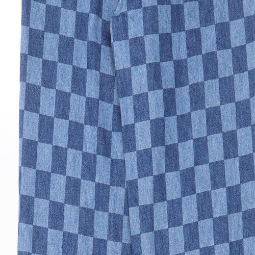 H&M Womens Blue Check Cotton Straight Jeans Size 6 L32 in Regular Zip - Pockets