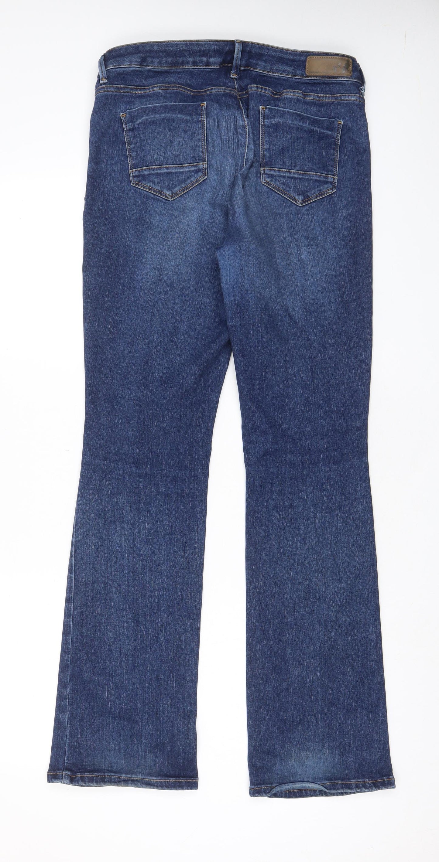 Indigo Womens Blue Cotton Flared Jeans Size 14 L32 in Slim Zip - Pockets