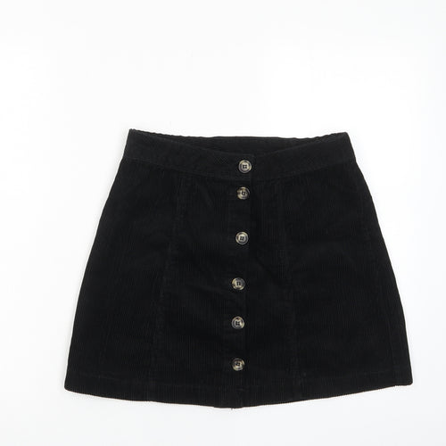 H&M Womens Black Cotton A-Line Skirt Size 10 Button