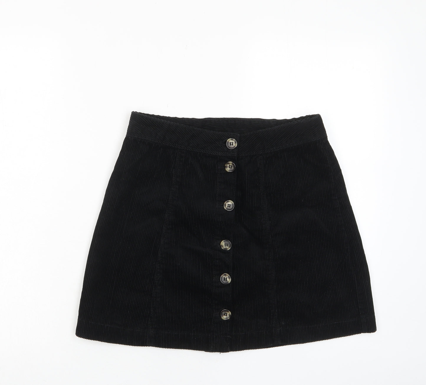 H&M Womens Black Cotton A-Line Skirt Size 10 Button