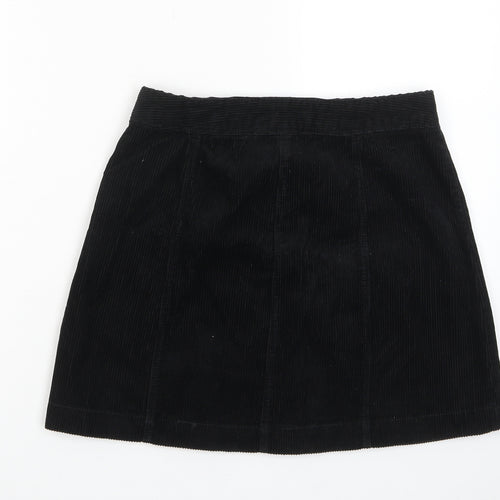 H&M Womens Black Cotton A-Line Skirt Size 10 Button