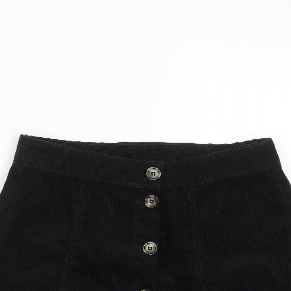 H&M Womens Black Cotton A-Line Skirt Size 10 Button