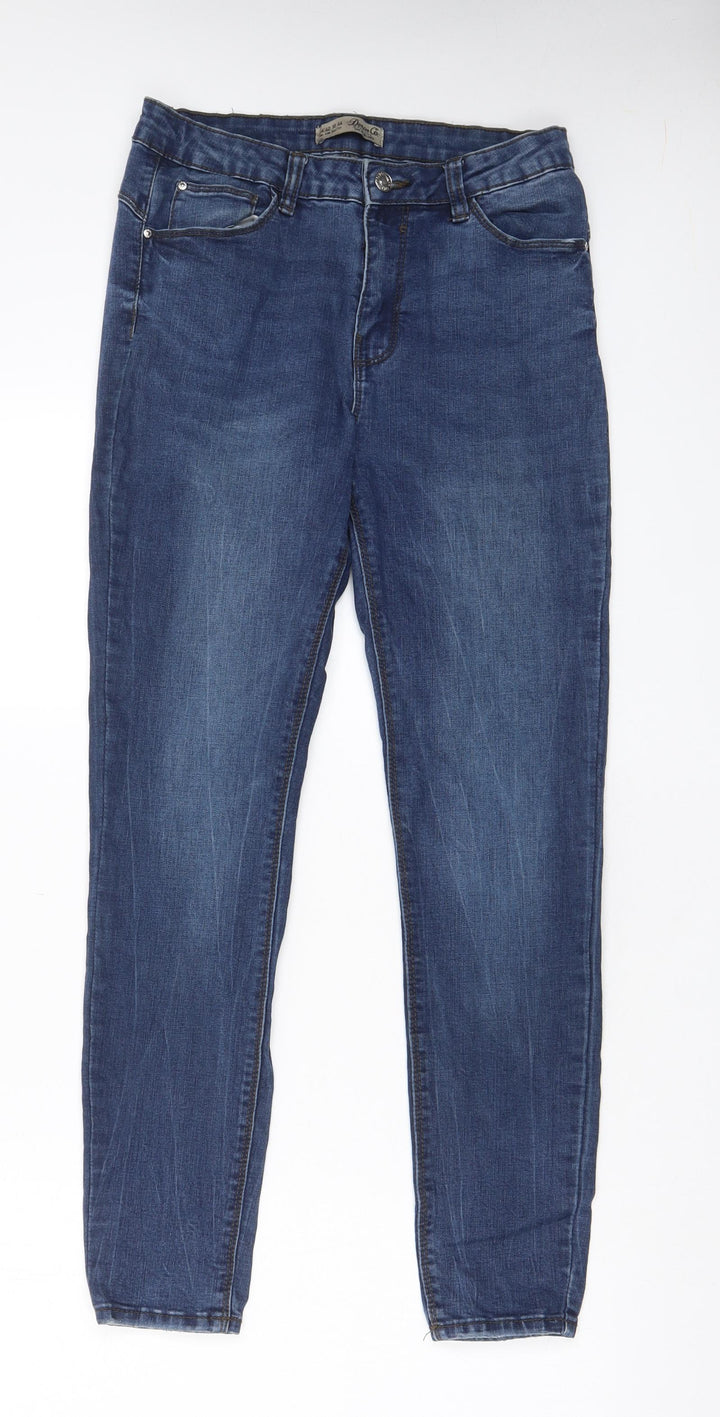 Denim & Co. Womens Blue Cotton Skinny Jeans Size 14 L28 in Regular Zip - Pockets