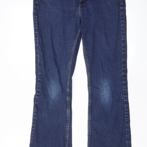 Marks and Spencer Womens Blue Cotton Bootcut Jeans Size 12 L29 in Slim Zip - Pockets