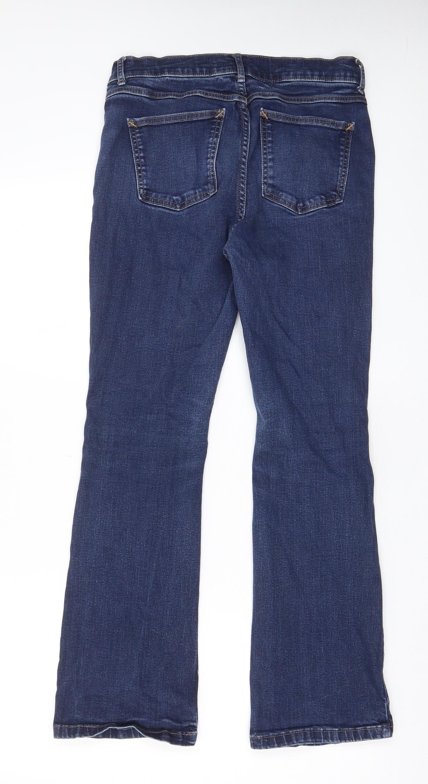 Marks and Spencer Womens Blue Cotton Bootcut Jeans Size 12 L29 in Slim Zip - Pockets