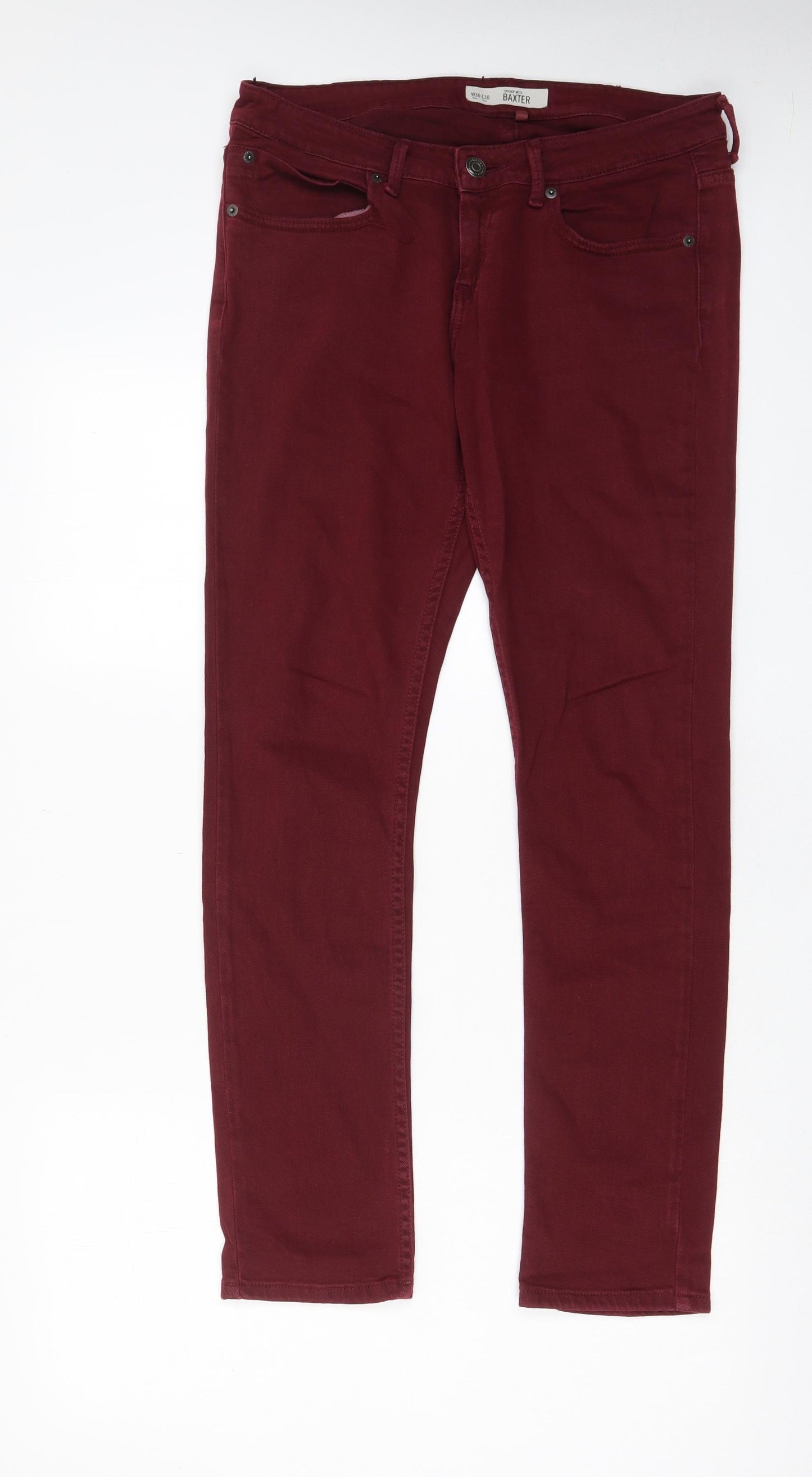 Topshop Womens Red Cotton Straight Jeans Size 30 in L30 in Regular Zip - Pockets