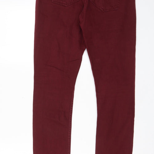 Topshop Womens Red Cotton Straight Jeans Size 30 in L30 in Regular Zip - Pockets