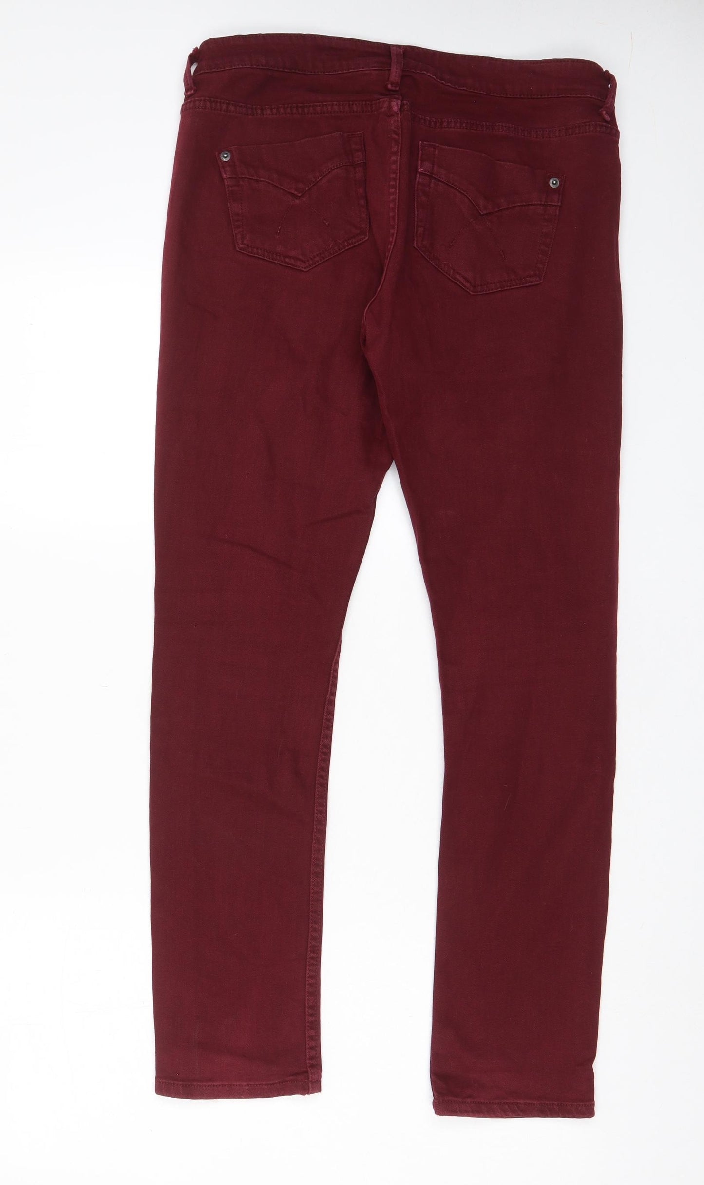 Topshop Womens Red Cotton Straight Jeans Size 30 in L30 in Regular Zip - Pockets