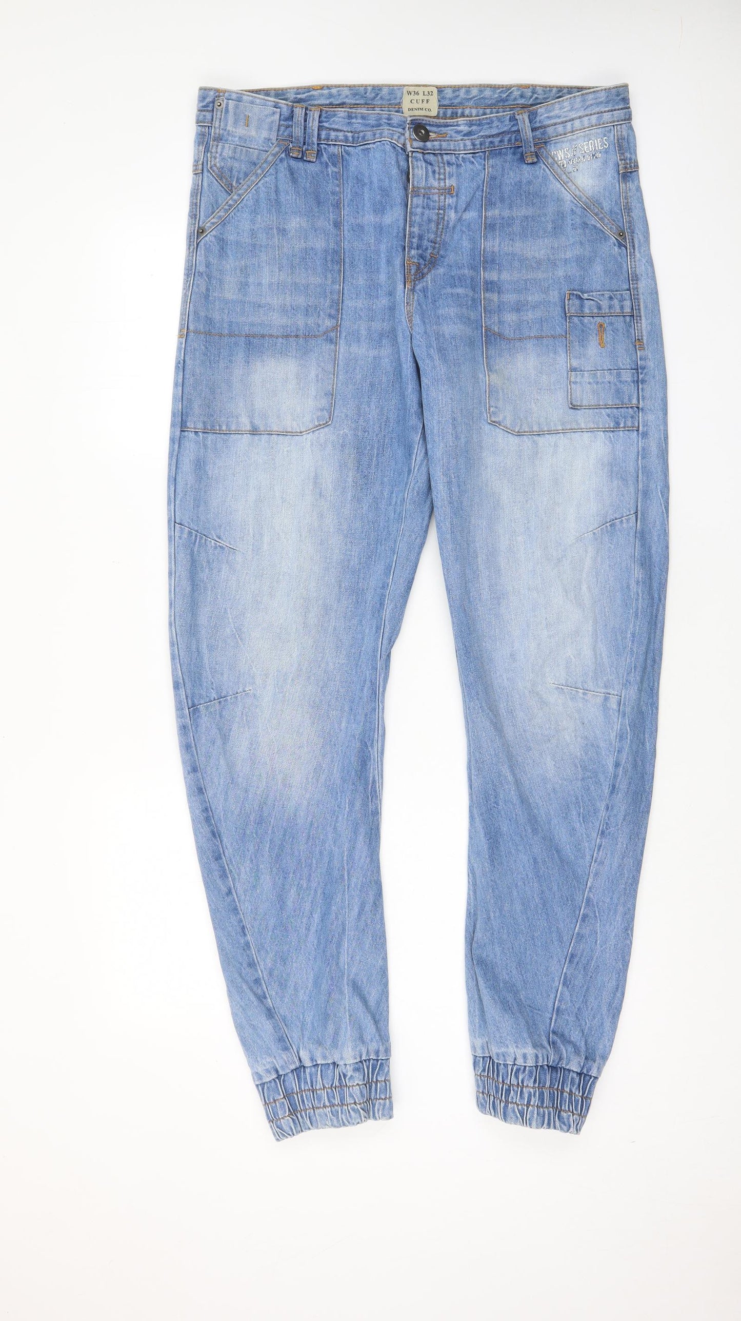 Denim & Co. Mens Blue Cotton Tapered Jeans Size 36 in L32 in Regular Zip - Pockets, Cuffed