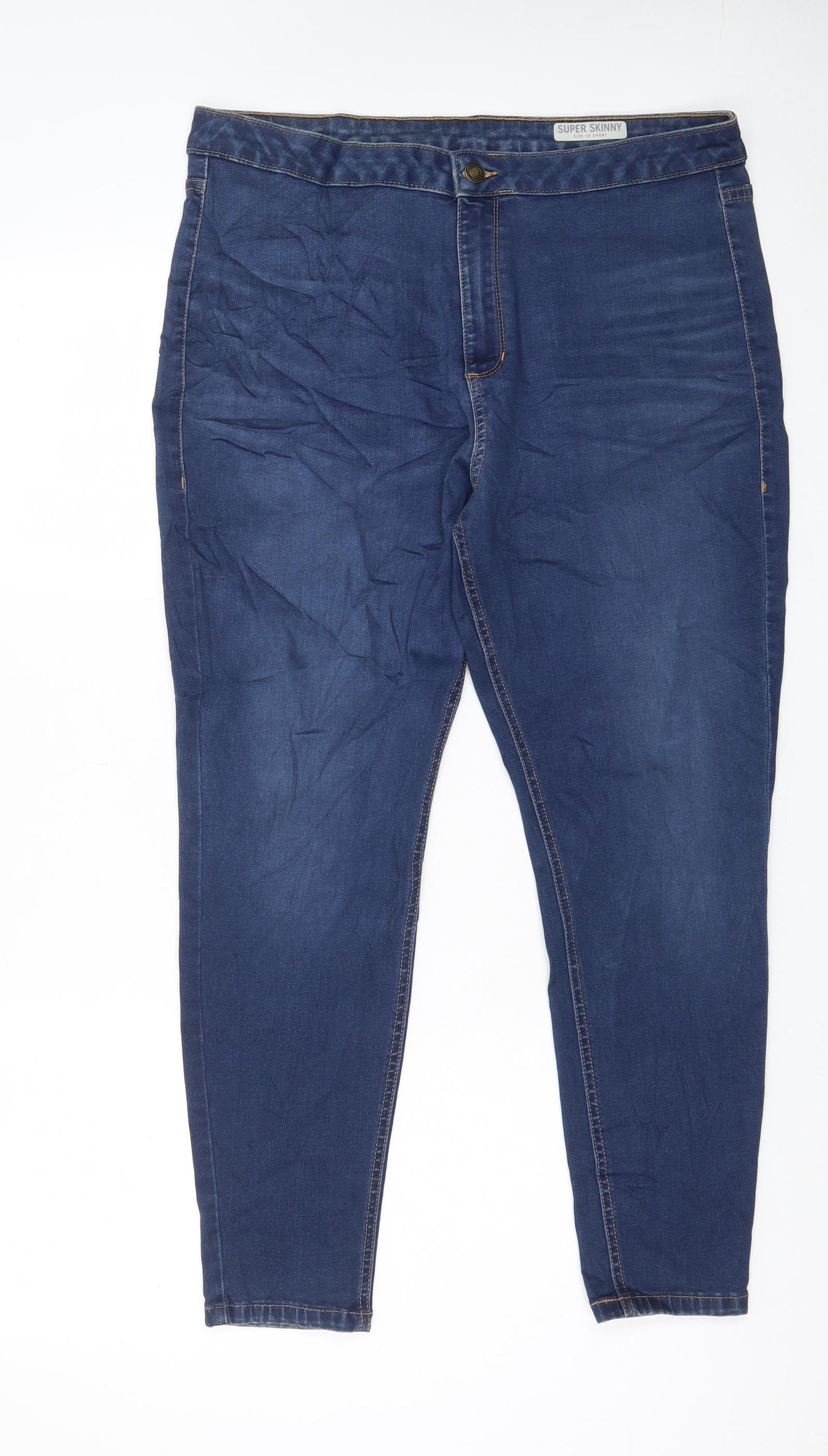 Marks and Spencer Womens Blue Cotton Skinny Jeans Size 18 L27 in Regular Zip - Pockets