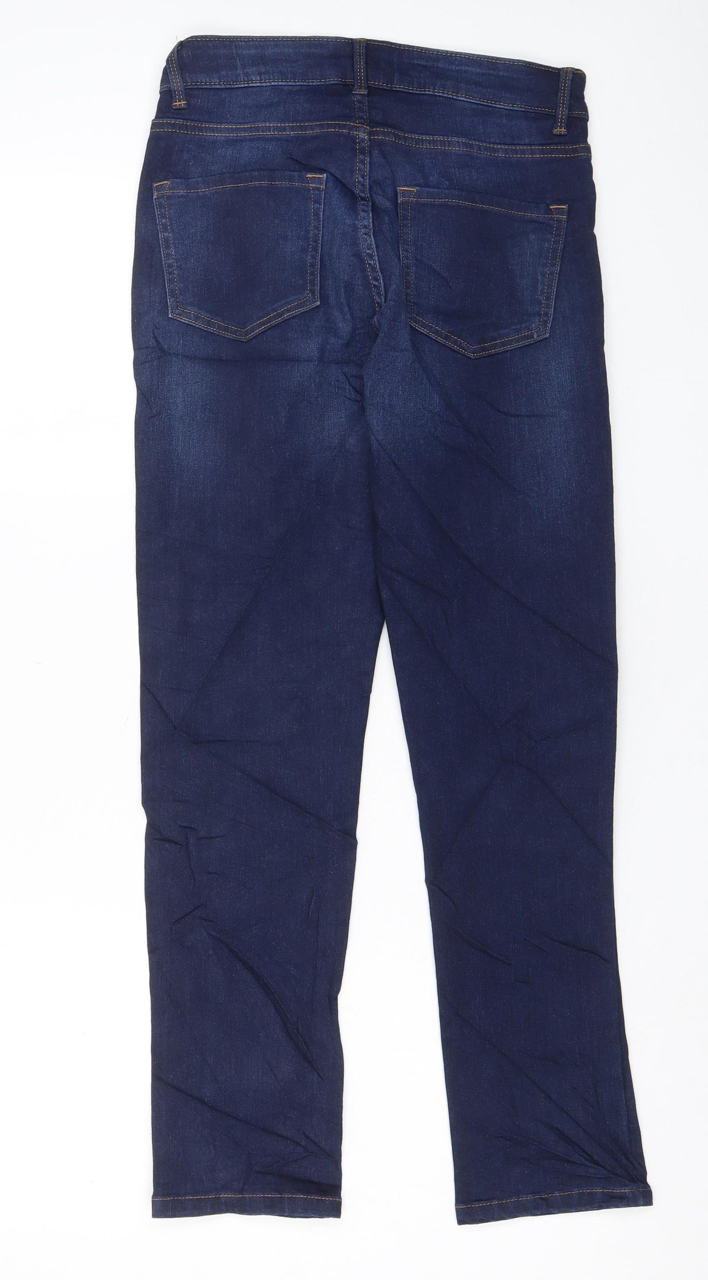 Marks and Spencer Womens Blue Cotton Straight Jeans Size 8 L26 in Slim Zip - Pockets