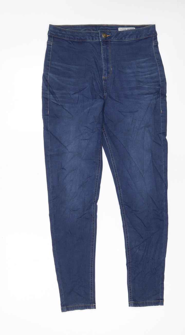 Marks and Spencer Womens Blue Cotton Skinny Jeans Size 12 L29 in Regular Zip - Pockets