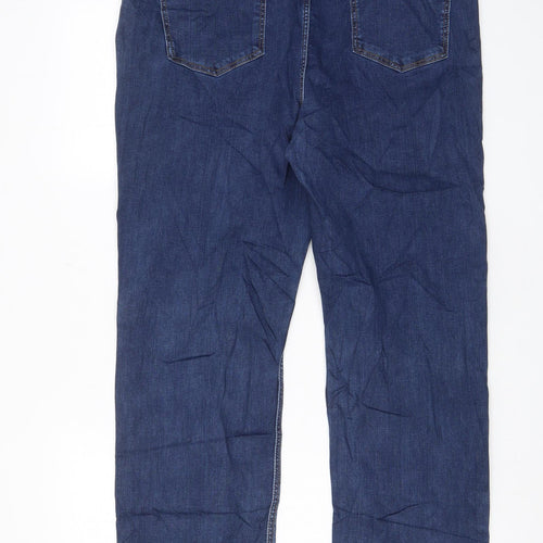 Marks and Spencer Womens Blue Cotton Straight Jeans Size 18 L30 in Regular Zip - Pockets