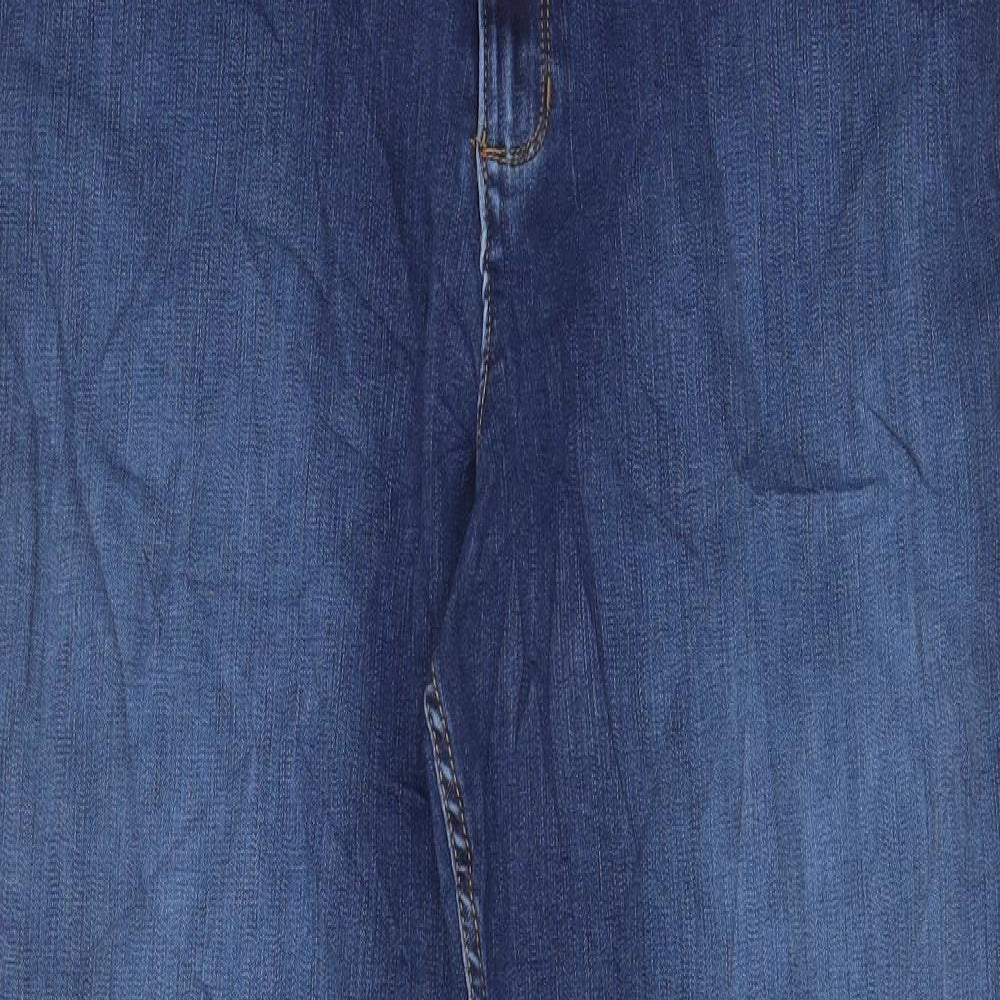 Marks and Spencer Womens Blue Cotton Straight Jeans Size 18 L30 in Regular Zip - Pockets