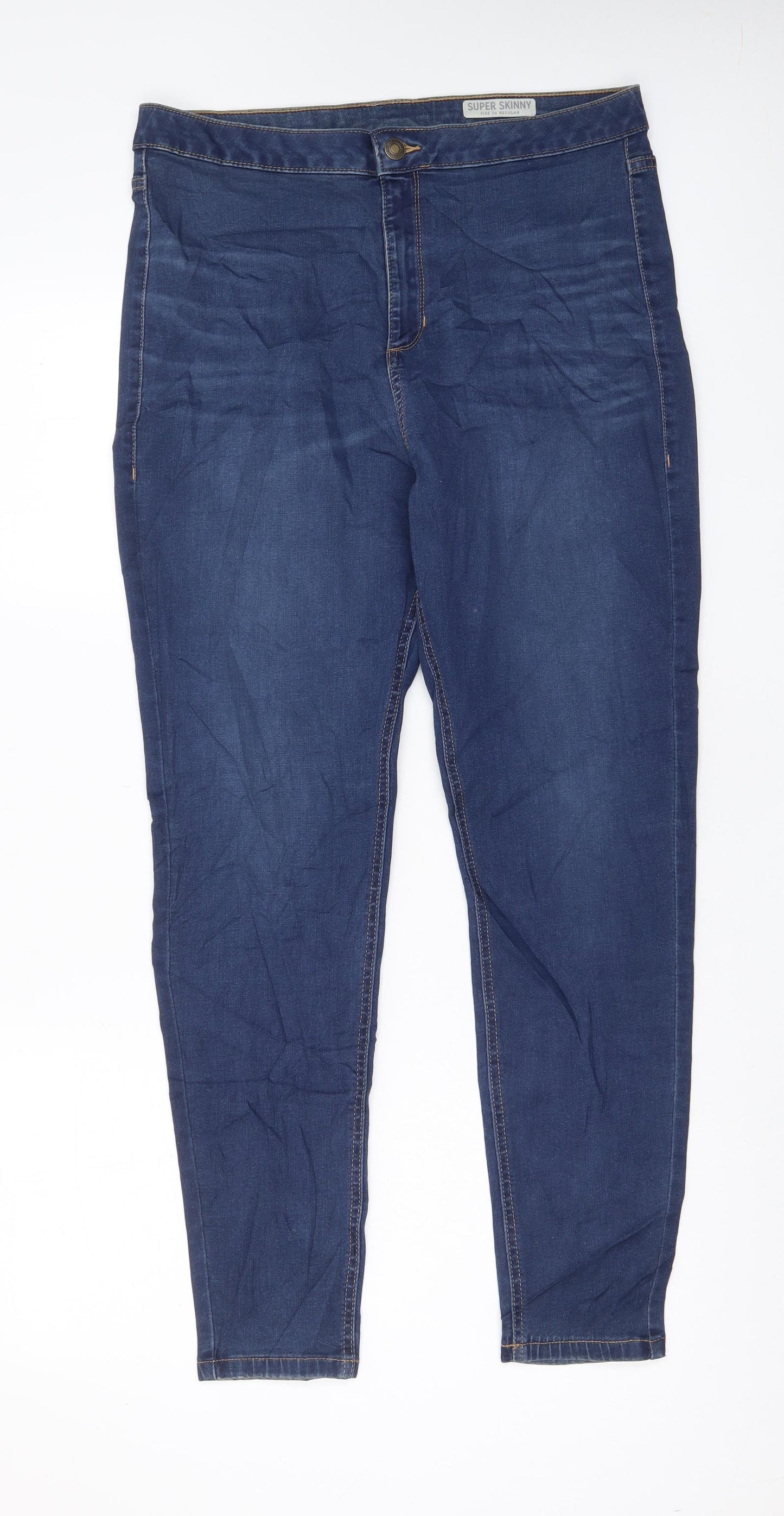 Marks and Spencer Womens Blue Cotton Skinny Jeans Size 16 L29 in Regular Zip - Pockets