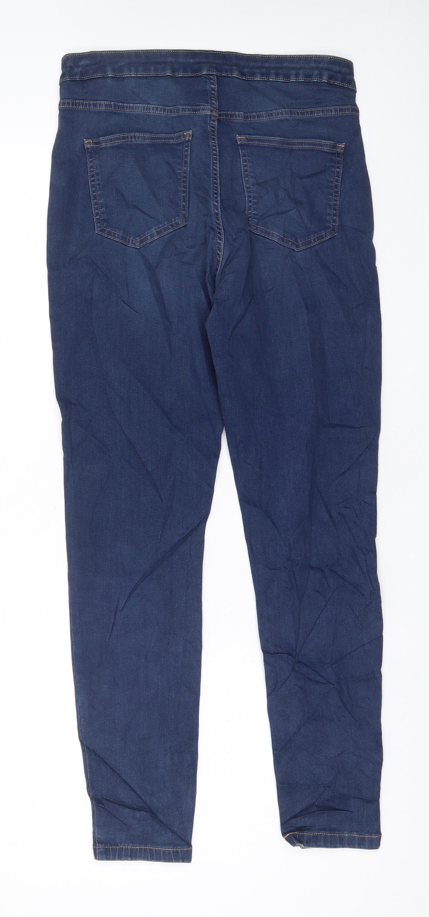 Marks and Spencer Womens Blue Cotton Skinny Jeans Size 12 L29 in Regular Zip - Pockets