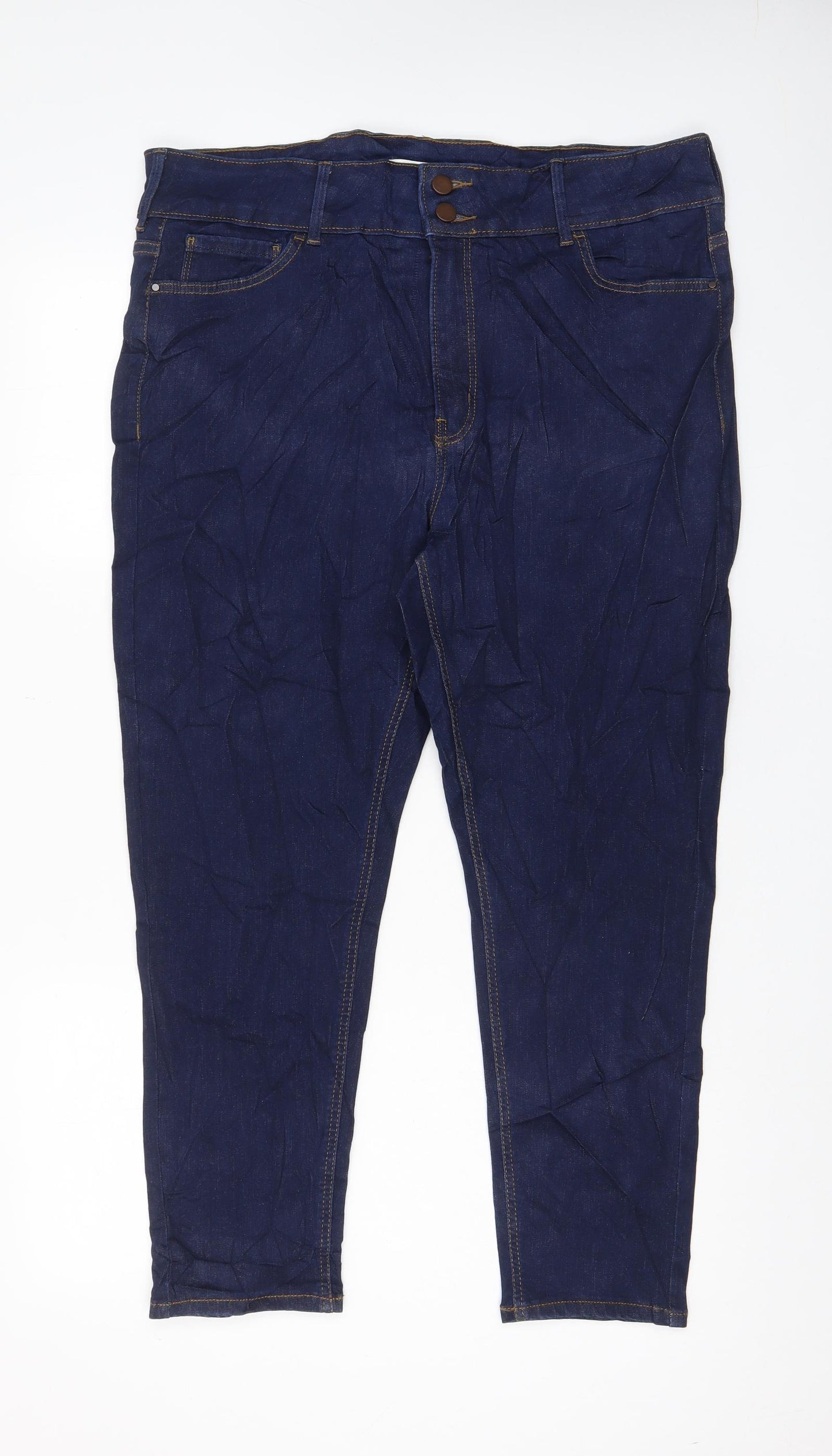 Per Una Womens Blue Cotton Skinny Jeans Size 20 L26 in Regular Zip - Pockets