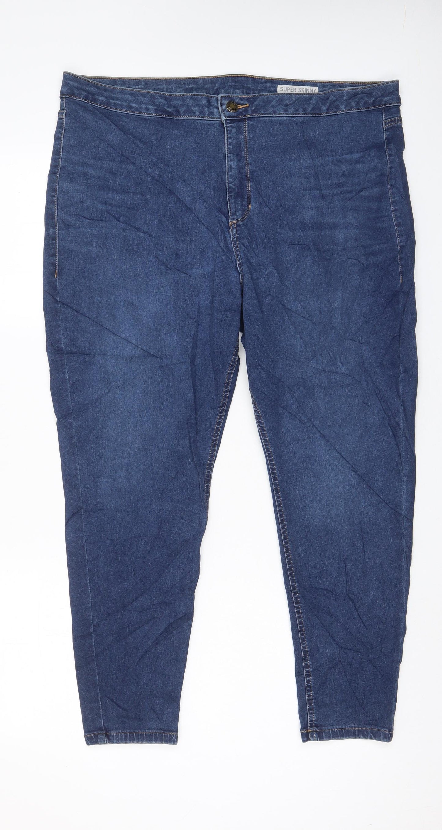 Marks and Spencer Womens Blue Cotton Skinny Jeans Size 20 L25 in Regular Zip - Pockets