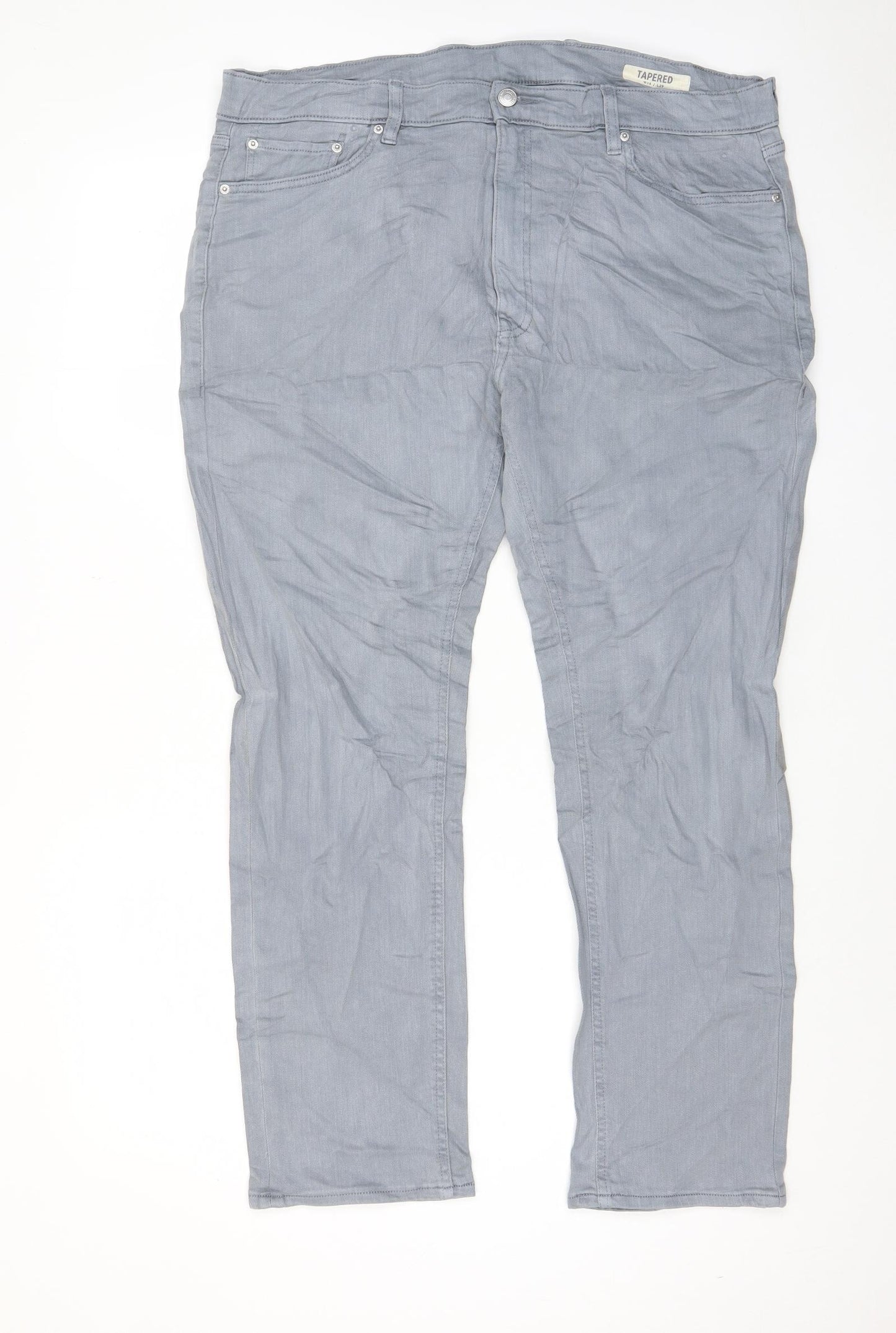 Marks and Spencer Mens Blue Cotton Tapered Jeans Size 38 in L29 in Regular Zip - Short Leg, Pockets