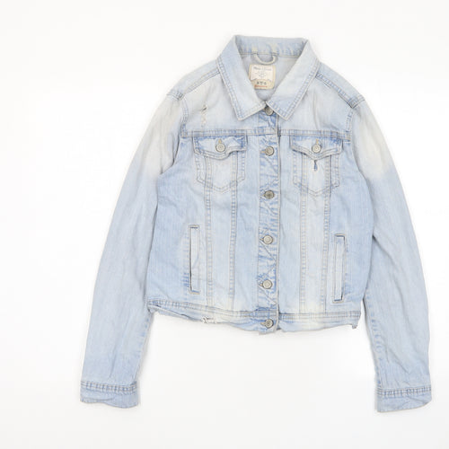 Stradivarius Womens Blue Jacket Size M Button - Distressed, Pockets