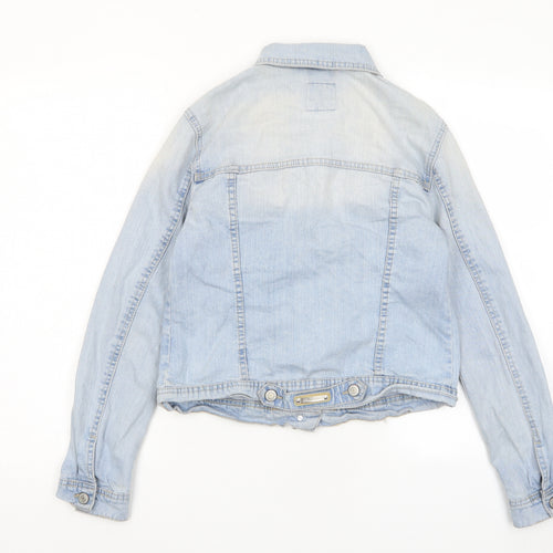 Stradivarius Womens Blue Jacket Size M Button - Distressed, Pockets