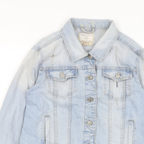 Stradivarius Womens Blue Jacket Size M Button - Distressed, Pockets