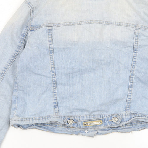 Stradivarius Womens Blue Jacket Size M Button - Distressed, Pockets