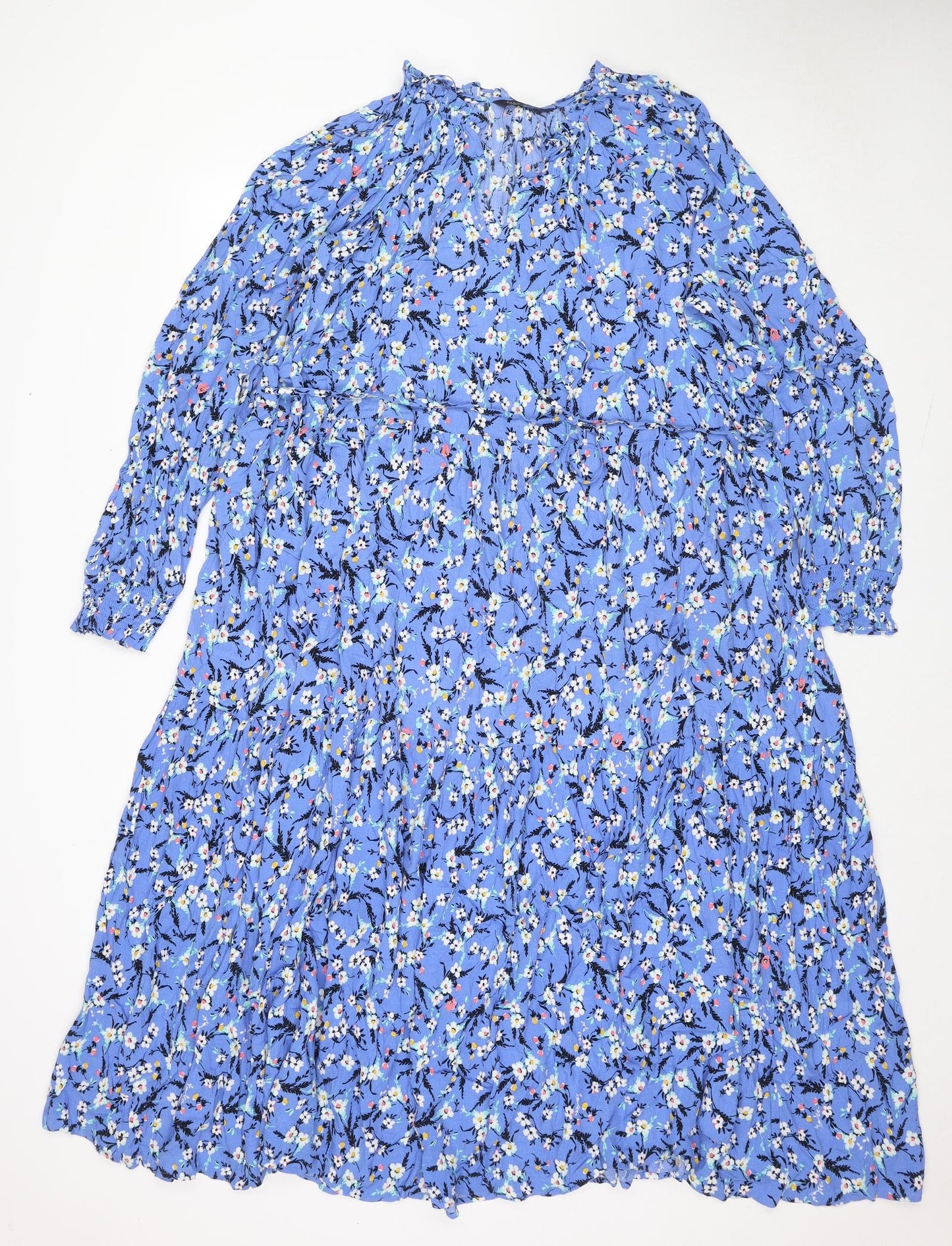 Marks and Spencer Womens Blue Floral Viscose Maxi Size 24 V-Neck Pullover