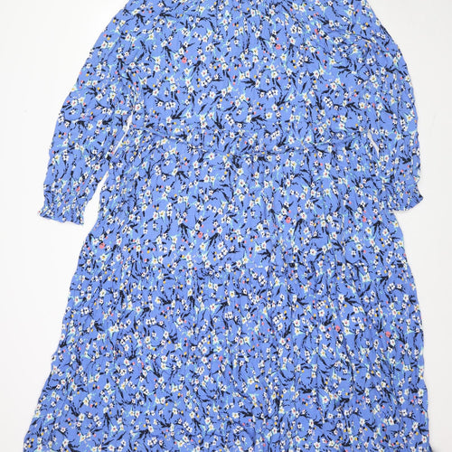 Marks and Spencer Womens Blue Floral Viscose Maxi Size 24 V-Neck Pullover